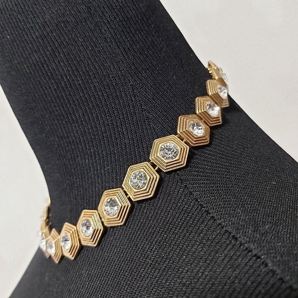 J.Crew gold tone with rhinestones statement neckalce, 17 5/8" - Picture 3 of 6